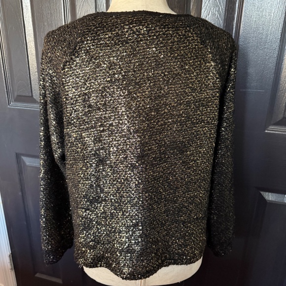 Alice + Olivia Metallic Gold Black Wool Blend Tweed Boxy Sweater Size S - Picture 5 of 6
